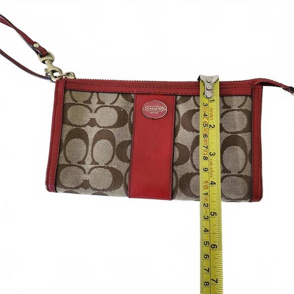 Vintage Coach Women's Wristlet Small Brown Red Signature Canvas Leather Clutch - Picture 12 of 13
